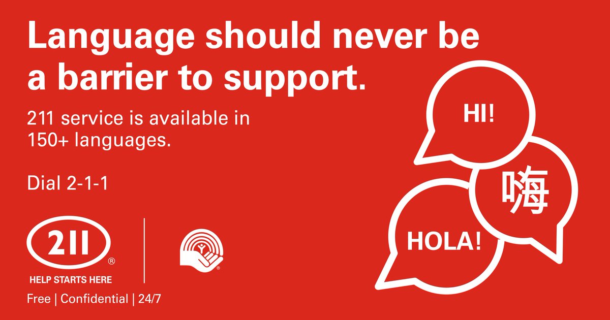 Findhelp211's tweet photo. It's 2:11!

Language should never be a barrier to support.  211 service is available 24/7 with interpretation in 150+ languages!

Whether you are looking for housing, a new job, or a hot meal, contact 2-1-1 for a free, confidential referral to community supports. #HelpStartsHere https://t.co/SYjKdhJQdW