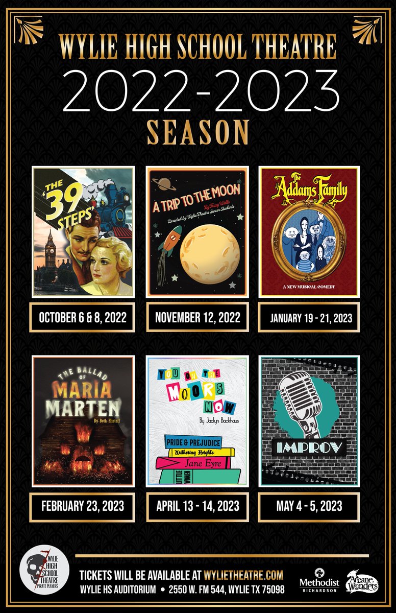 Now that our first production is underway, we'd like to make our official #wylietheatre season announcement. Join us this year for an incredible collection of thought provoking productions brought to you by season sponsors Methodist Richardson Medical Center and Arcane Wonders!