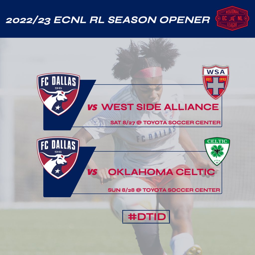 We are excited to kick off our 22/23 @ecnlgirls Regional League season this coming weekend! Come out to @toyotasoccenter and support our girls as we welcome @soccerwsa and @oklahomaceltic to Frisco! Let's go ladies! 💪

@fcdallas05ecrl1 @fcdallas05ecrl2 @fcdallas06gecrl

#DTID