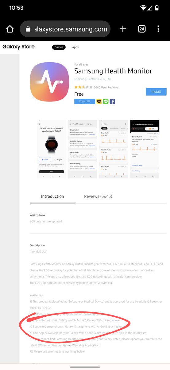 olunderizu's tweet photo. @SamsungSupport The Galaxy 5 is not listed on Samsung's compatibility page; hence why I contacted support. Support lied to me. Apparently ECG requires the Samsung Health Monitor app, which only works on Samsung phones. Your team was wrong and caused me to waste my time and money. https://t.co/47kntLetWt