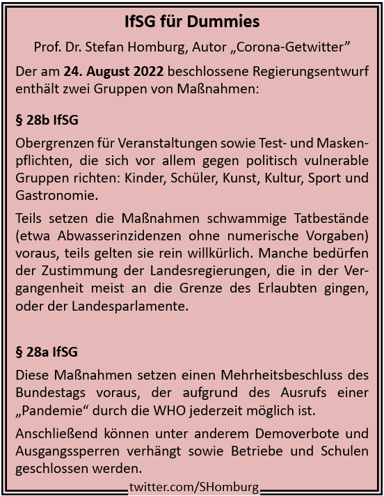 SHomburg's tweet photo. Neues Infektionsschutzgesetz (IfSG)

Ich finde die Berichterstattung der Leitmedien genau so unbefriedigend wie die heutige Pressekonferenz. Beide rücken Petitessen ins Zentrum.

Daher hier meine Zusammenfassung der zentralen Punkte. Gern zum Teilen per fb, WA-Status, tm usw. https://t.co/rCJ4bGKDEI