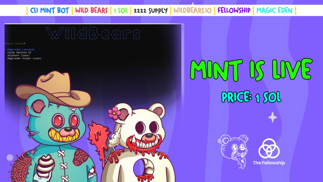 Mint is live 🚨 No whitelist just public Mint 💪

Official Mint is live on <a href="/FellowshipDAO/">Fellowship</a> launchpad 👇
mint.creatormachine.com/wildbears 

#SolanaNFTs #Solana