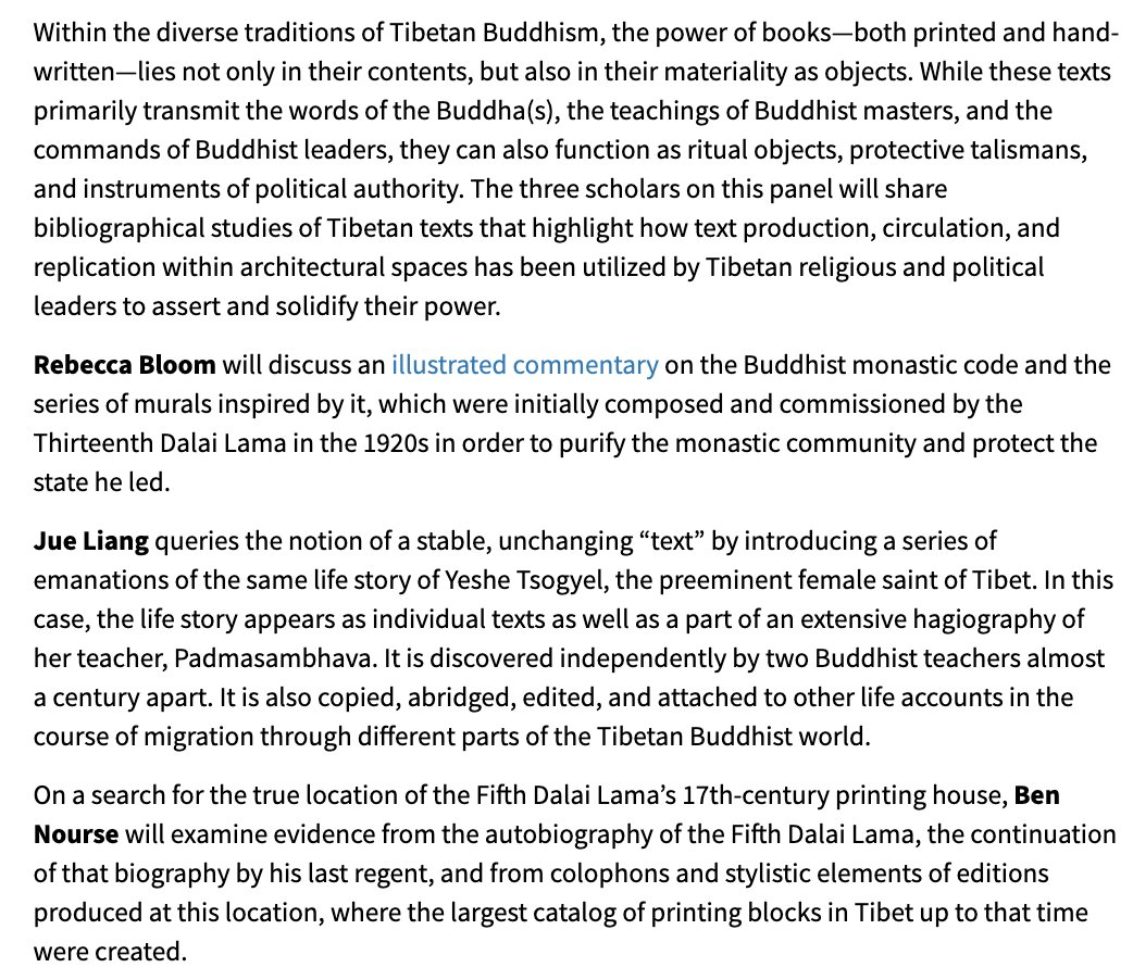 It's /finally/ happening on Friday!
Materialities of Tibetan Buddhist Texts – a virtual panel generously sponsored by <a href="/BookSeminars/">CABS-Minnesota</a> – with <a href="/benjnourse/">Ben Nourse</a>, Jue Liang, &amp; Rebecca Bloom 

Register at bit.ly/bsabibweek22-t…
Free &amp; open to all! Video will be posted to YouTube!