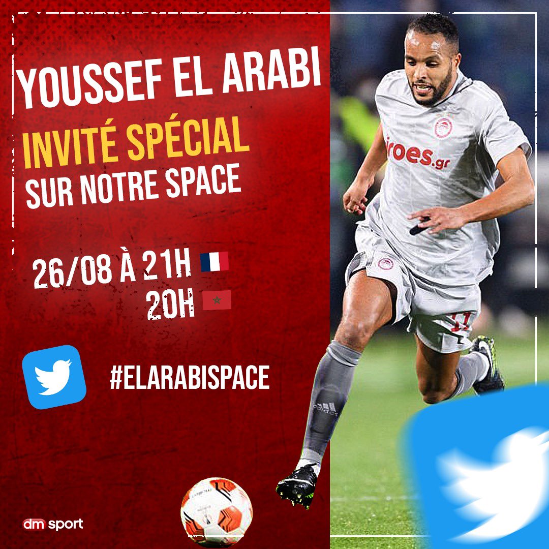 🚨 Vendredi soir (26/08), DM Sport aura l'honneur d'accueillir <a href="/elarabiyoussef/">El arabi Youssef</a> en interview Space sur Twitter !

⏰ 21H FR / 20H MA

⁉️Posez vos questions via le hashtag #ElArabiSpace
