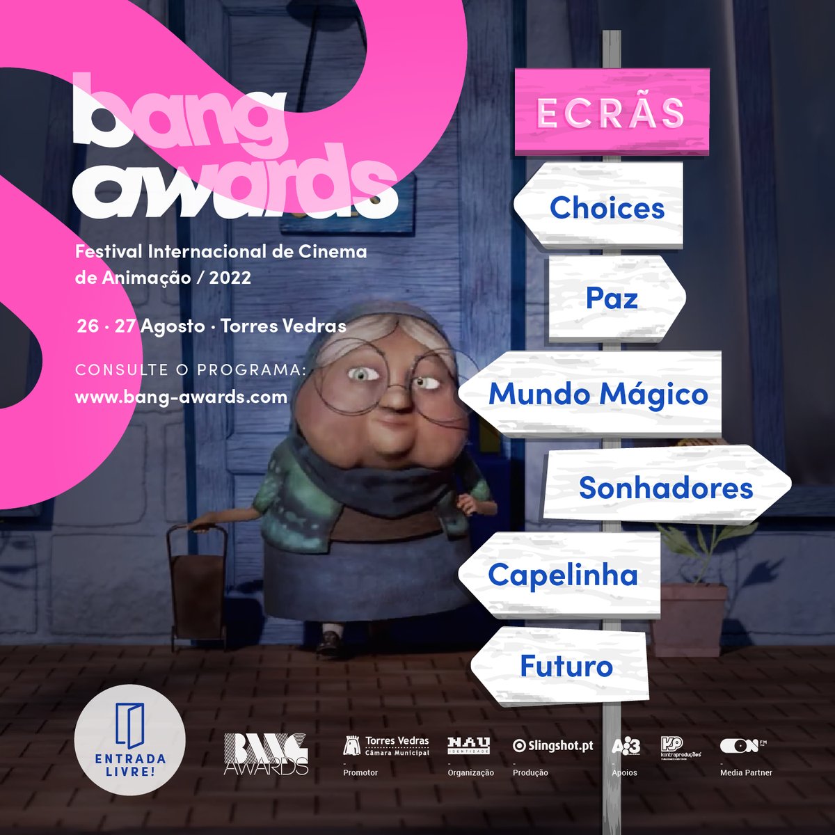 BangAwards's tweet photo. Ready! Set! Bang! Nos dias 26 e 27 de Agosto, a magia do Festival Bang Awards está de volta a Torres Vedras com uma programação recheada de Cinema de Animação 🙂 
Consulta o programa: 
https://t.co/LaFNeHor8X 
Entrada livre! 

@TorresVedrasCM https://t.co/5di5bWXNvx