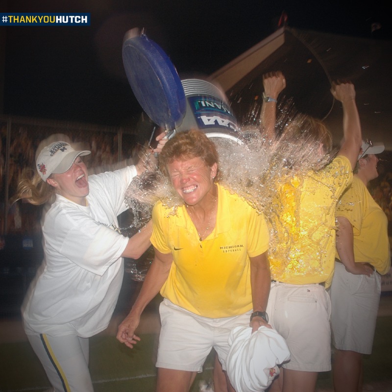 umichsoftball's tweet photo. Her legacy will live on forever. Thank you for 38 incredible years, Hutch. Happy retirement. #ThankYouHutch #ForeverGoBlue