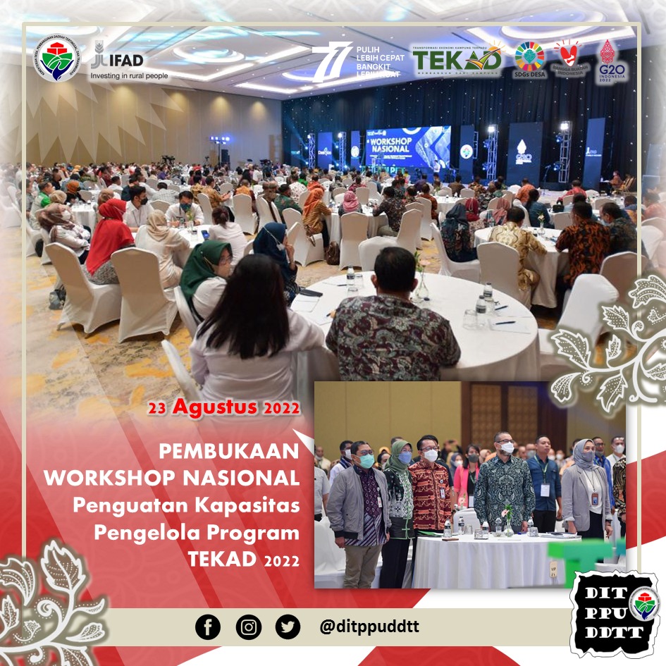 Hai #SobatDesa 👋

Selasa (23/08/22) telah dilaksanakan Pembukaan Workshop Nasional Penguatan Kapasitas Pengelola Program TEKAD 2022 di Golden Ballroom Sultan Hotel &amp; Residence, Jakarta. Workshop Program TEKAD dibuka secara resmi oleh Sekretaris Jendera Kemendes PDTT, dan ..