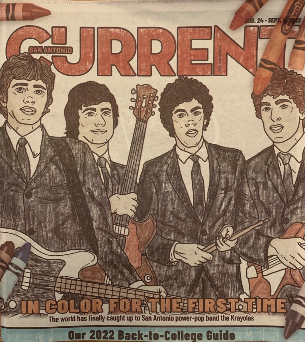 Krayolas's tweet photo. “In color for the first time, the world finally catches up . . .” ⭐️⭐️⭐️⭐️⭐️ Thank you, #BillBaird @SAcurrent @SanfordNowlin #SamanthaSerna for the groovy cover story in latest print edition @SavageKrayolas @BrosSaldana @AndyKindler https://t.co/qg86F0j2he