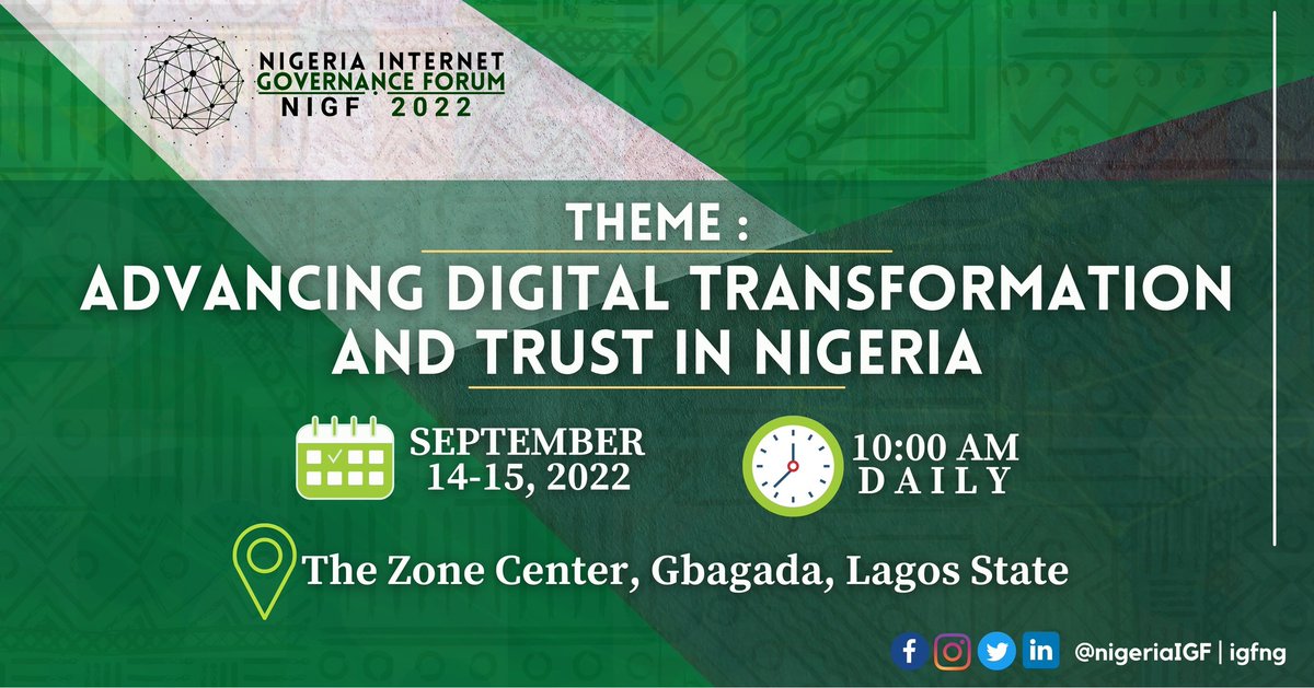 igfng's tweet photo. 📢📢📢No ticket yet?? Get yourself one at https://t.co/gtazacwxla
And tell us which topics  you want to see us cover during the hybrid Nigerian Internet Governance Forum in the comments section below.
 #NIGF2022 #NIGF #NigeriaIGF #InternetGovernace #isoc #nitda #Nira #niraworks https://t.co/H3wToAtCWv