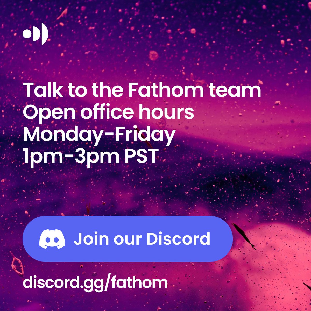 fathom_infinity's tweet photo. Talk to the Fathom team—Open office hours: Monday-Friday, 1pm-3pm PST. Join us on Discord.

https://t.co/GoNpEXTPv6 https://t.co/xmSiGLNt9c