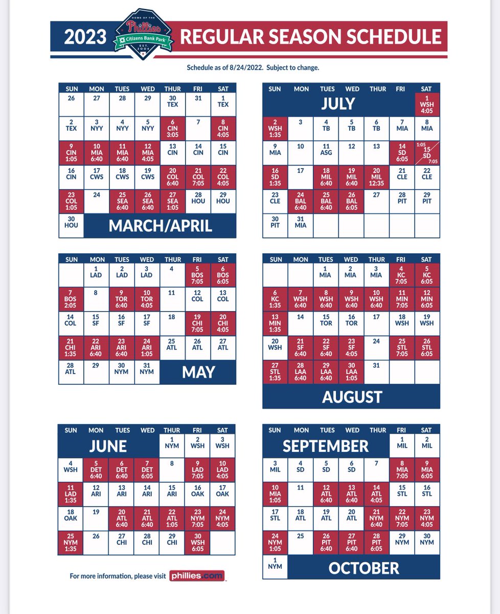 Phillies Printable Schedule 2023 2023 Calendar Printable