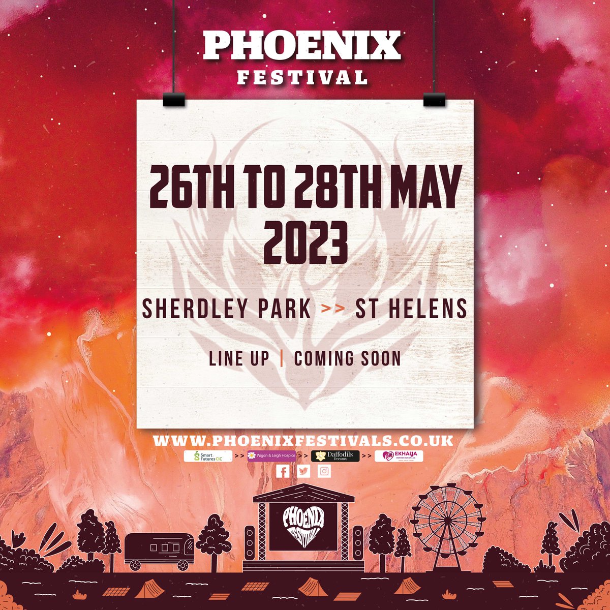 Phoenix Festival comes to Sherdley Park, St Helens the 26th - 28th May 2023!  🎪🌳

Attendees can expect a 3-day music festival, star-studded lineup, delicious food &amp; drinks and all round good vibes! 🤩

Stay tuned for lineup &amp; ticket announcements! phoenixfestivals.co.uk/?utm_campaign=…