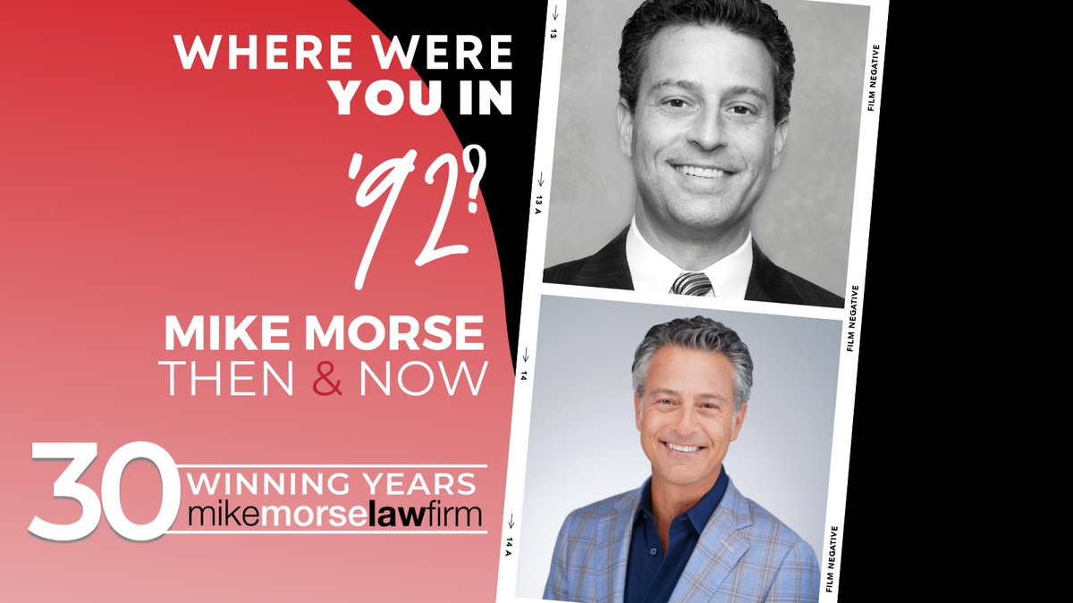 855mikewins's tweet photo. We’re celebrating 30 winning years at the #MikeMorseLawFirm! 3️⃣0️⃣ 🥂
Needless to say, a lot can change in thirty years… but one thing remains the same — Mike is still looking as fly as ever! 😎 ✨
Where were YOU in ’92?
#855mikewins #wherewereyouin92 #thirtyyears #anniversary https://t.co/KxxhusBFWh