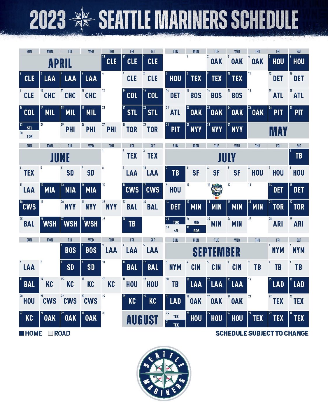 Tim Booth on Twitter "Here’s your 2023 Mariners schedule https//t