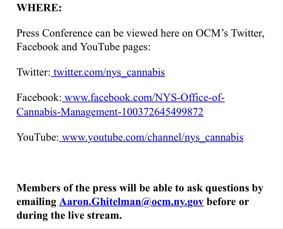 Ghitelman's tweet image. Tune in on our socials, and if you are a journalist and have questions for us at the Office of Cannabis Management please email them to me!