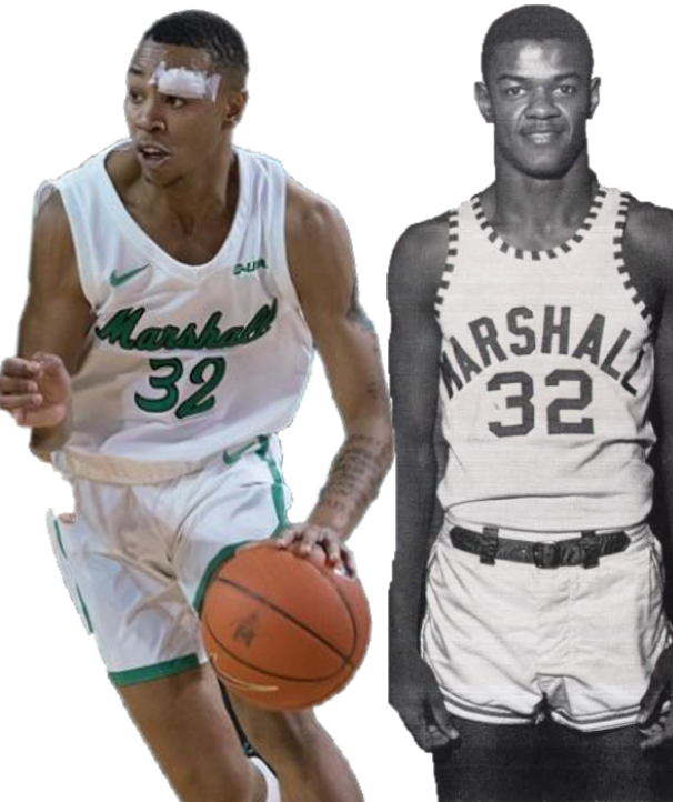 HerdThoughts's tweet photo. GUARANTEE you didn't know today's Fun Fact before this tweet:
Both Taevion Kinsey and Hal Greer have worn the number 32 for Marshall basketball. #RETIRE32 https://t.co/RgCLXW4hpx