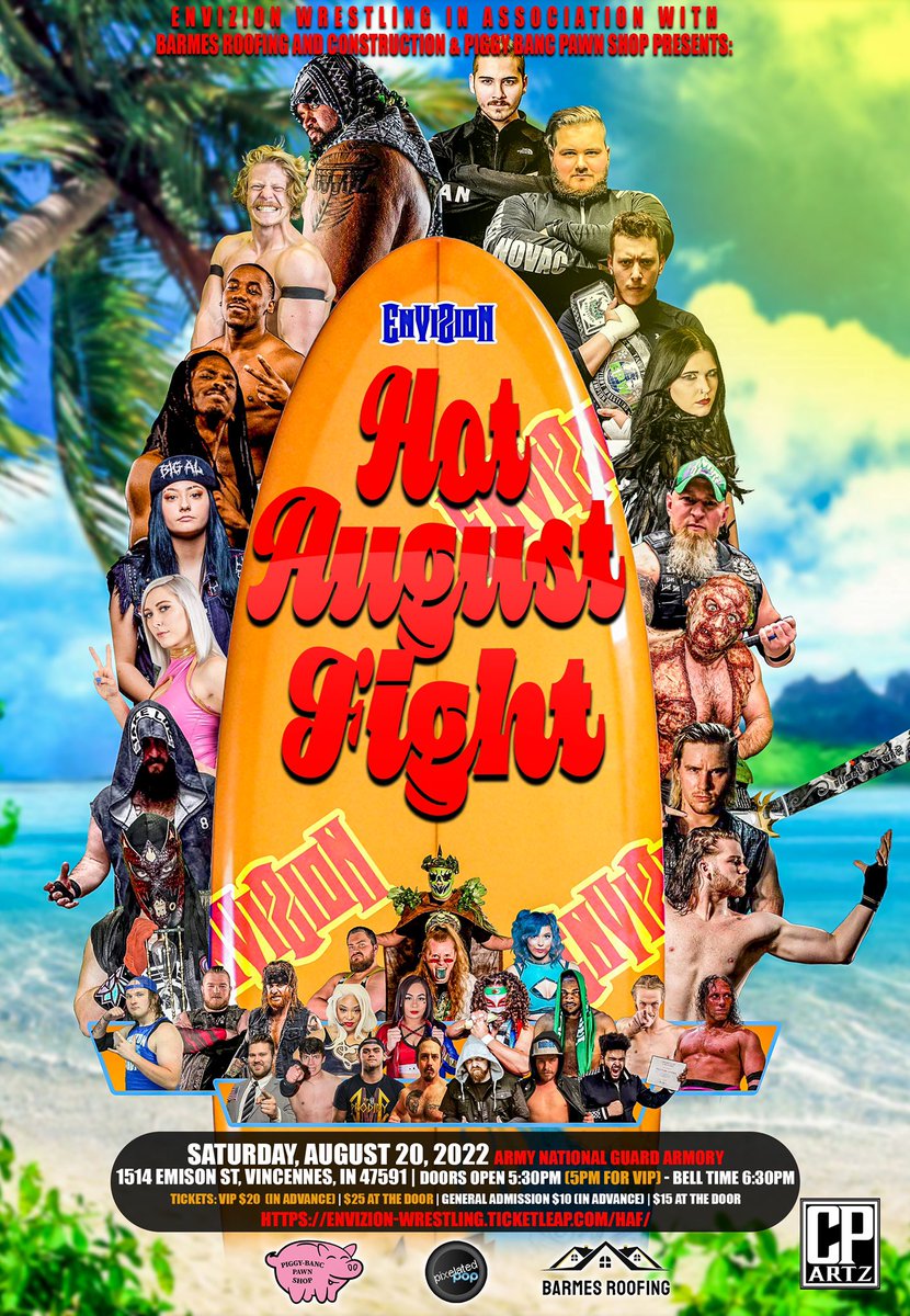 WeAreEnvizion's tweet photo. Join us at 8 EST tonight on Facebook Live as we discuss the fallout from Saturday’s HOT AUGUST FIGHT event, the status of JC Karnage’s injury at the hands of @JoeyORiley11, news on the upcoming Envizion Wrestling Championship tournament and more! #WeAreEnvizion #HotAugustFight https://t.co/lLsIOiqo5U