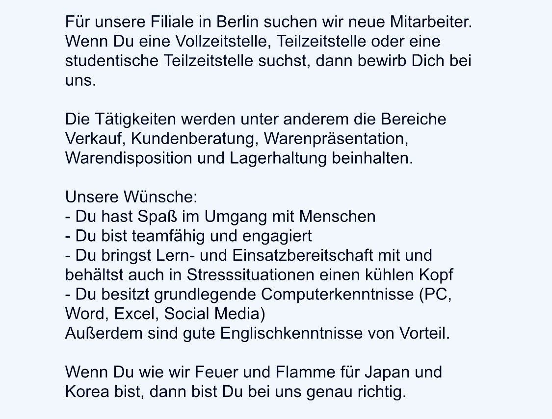 neo_tokyo_shop's tweet photo. Hallo ❤️🫶🏻 

Unsere lieben Kollegen in Berlin suchen Verstärkung in unserer Berliner Filiale. 🥳🙏

Wenn ihr auch auf der Suche seid und unserem #NeoTeam 💪🏻 beitreten wollt, dann würden wir uns sehr über eure Bewerbung freuen 🥰

🙏Retweets würden uns bei der Suche sehr helfen🙏 https://t.co/ucbu1OF7rq