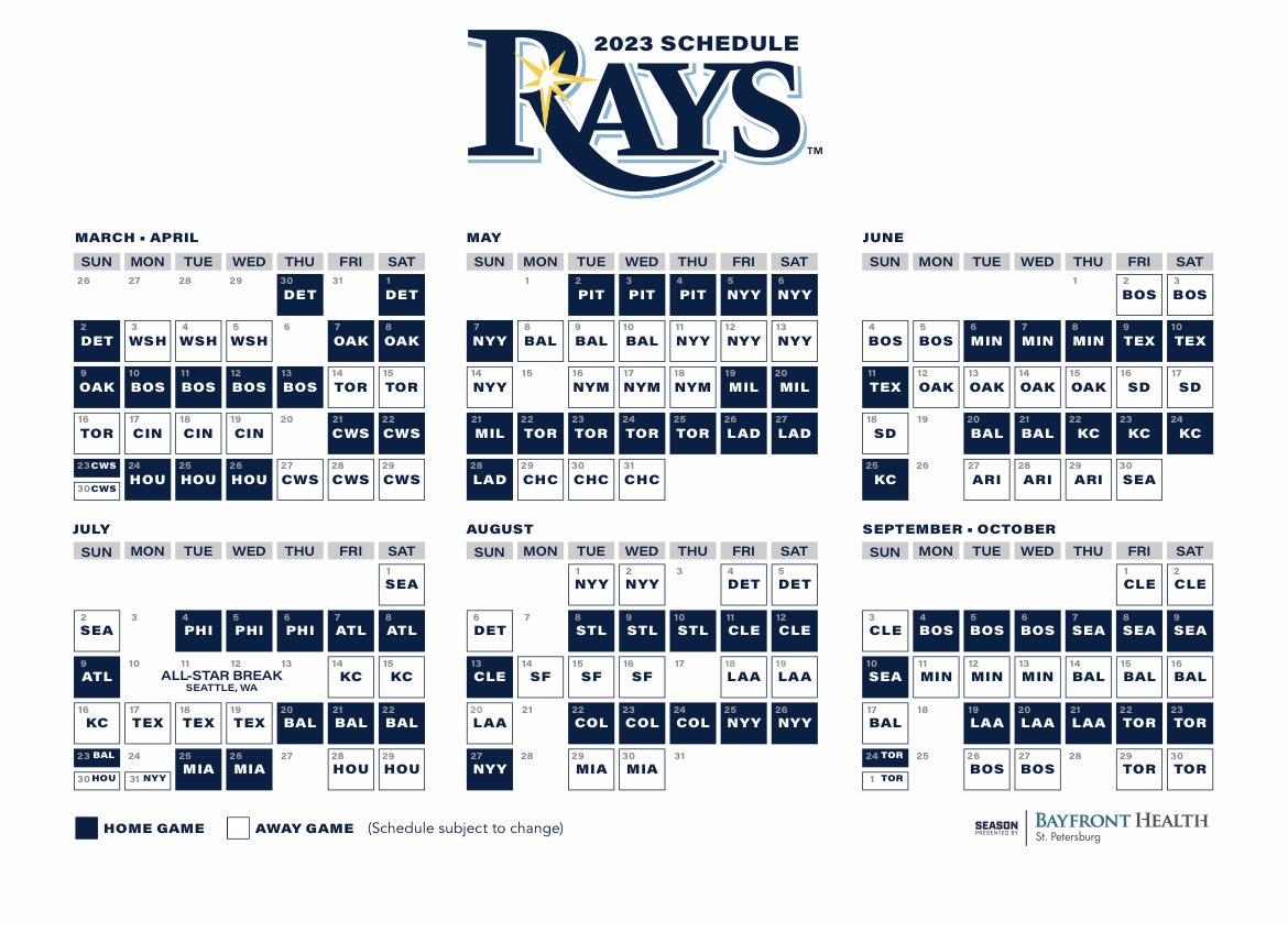 tampa bay rays schedule 2023 printable