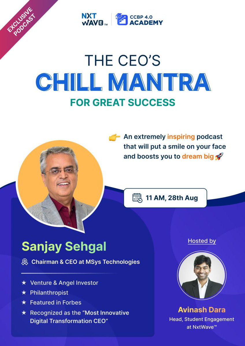 RGuturii's tweet image. Eager to attend this podcast this coming Sunday @nxtwave_tech 
#CEO
