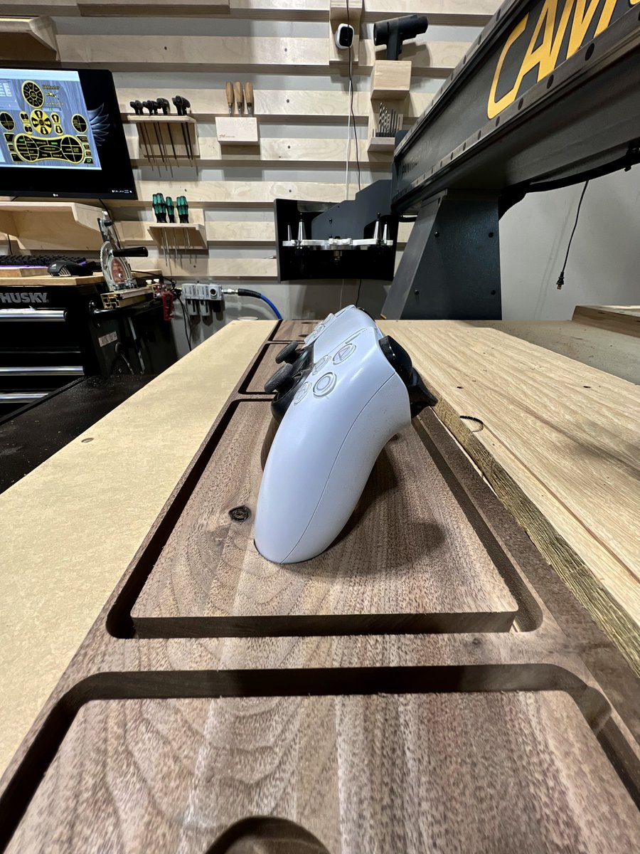 geekmadedesigns's tweet image. A little test fitting before pulling controller stands off the machine. #controllerstand #PS5