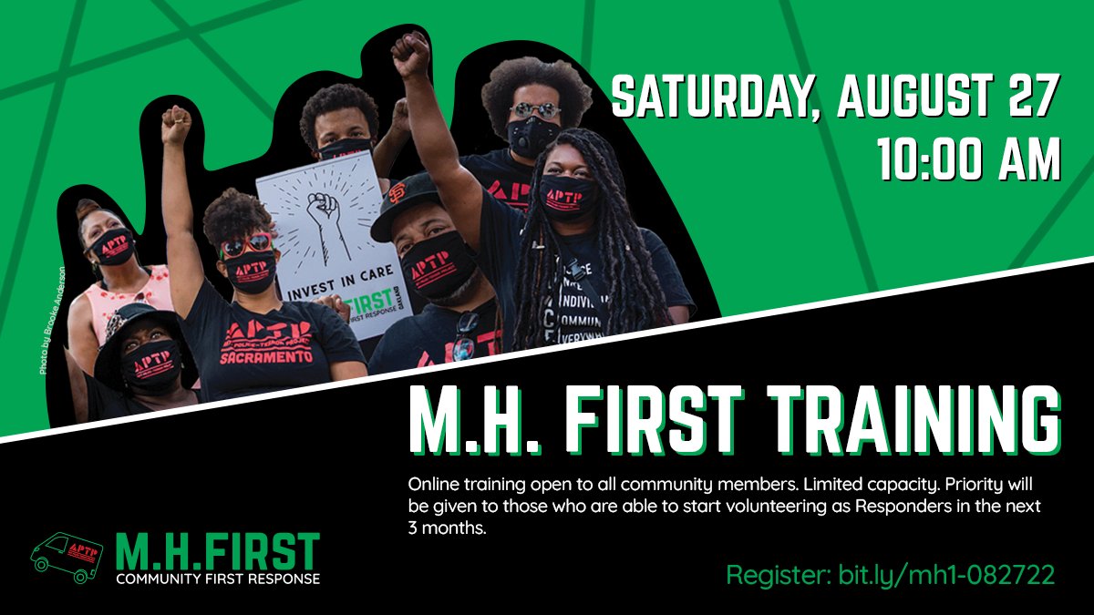 APTPaction's tweet photo. The only way to eradicate police terror is to eliminate police presence in our communities. A mental health crisis should not be a death sentence.

Join our MH First training this Saturday, August 27 from 10am to 5pm.

Register now: https://t.co/o9NO96BhK9 https://t.co/ZDOX74mOF2