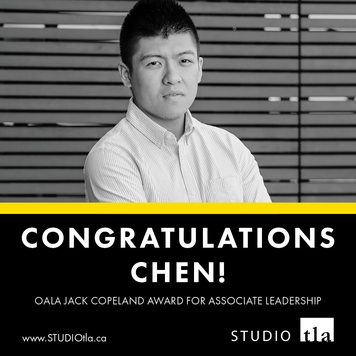 Studiotla's tweet photo. STUDIO tla proudly acknowledges Chen Zixiang’s receipt of the Jack Copeland Award for Associate Leadership and Contribution! Chen’s leadership is felt within our office and our professional organization.
#studiotla #OALA #leadership #volunteer https://t.co/K9gviNSGrz