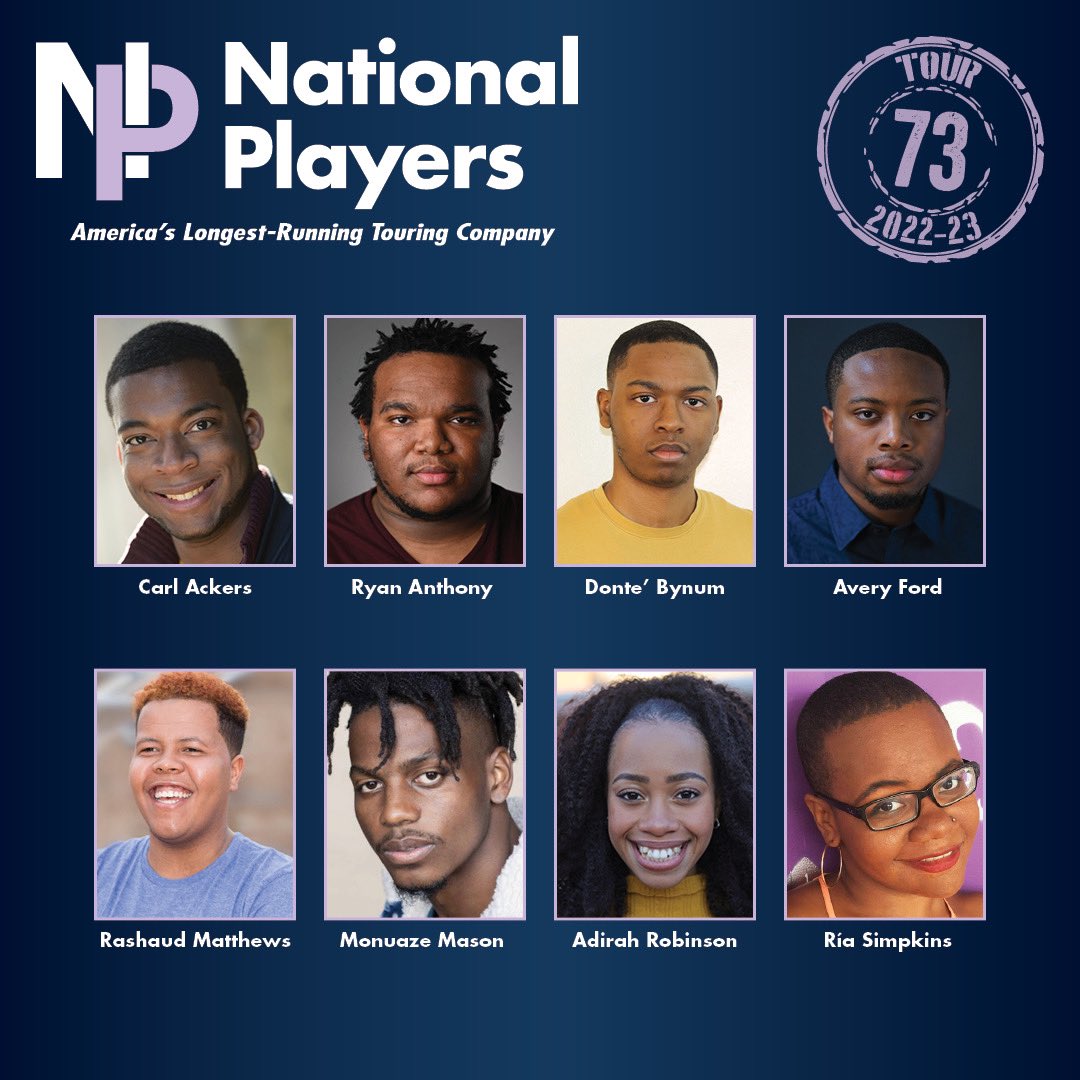 NationalPlayers's tweet photo. We officially introduce to you the National Players Tour 73!!🥳 We are thrilled to be apart of the nation’s longest running touring company &amp; cannot wait to show you all what we have in store🥰 Check out our website to see more about what we’re doin and we’re goin!🚗💨🤩 https://t.co/LZuR5KsGo5