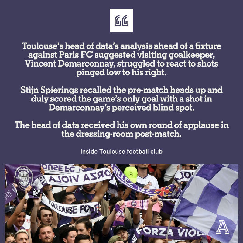 TheAthleticFC's tweet photo. "Football’s maybe the only sector of the world where you might spend £15million to sign someone &amp; not interview them. It’s so absurd. We do that. We interview the player."

@domfifield explains how Toulouse have used data and a different approach to take on the transfer market...