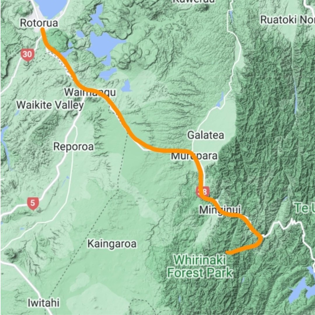Map frm Rotorua to Whirinaki