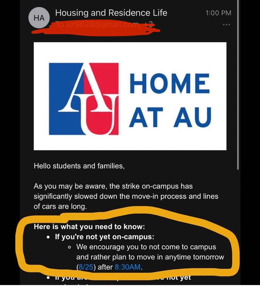 austaffunion's tweet photo. Our amazing student supporters sent us this email. Students who aren't on campus yet have been advised to move-in *tomorrow* because we SHUT. IT. DOWN.

@SylviaBurwell have fun taking calls from angry parents/guardians (202)885-2121

#UnionStrong #AStrikeReadyU #AUWelcome #AU2026 https://t.co/FjJYLcN80O
