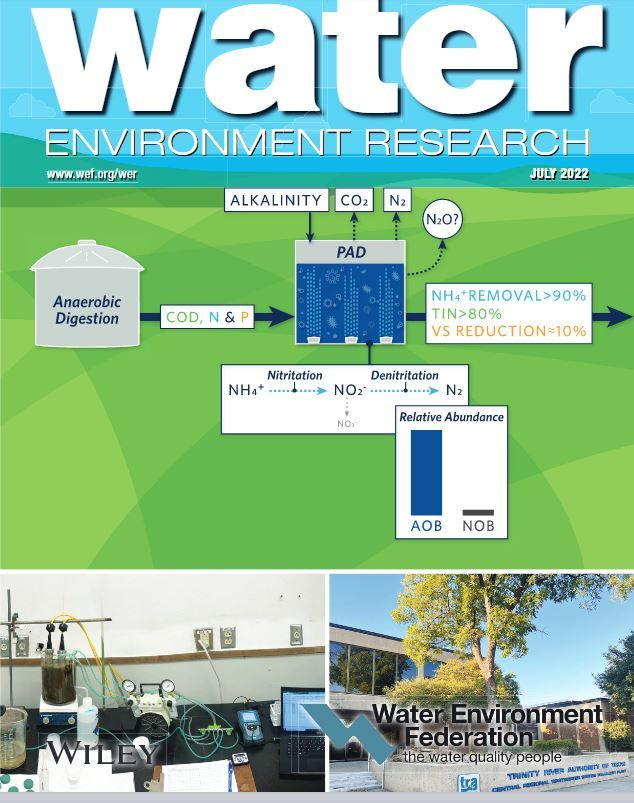 Our latest paper entitled “Lab-scale data and microbial community structure suggest shortcut nitrogen removal as the predominant nitrogen removal mechanism in post-aerobic digestion (PAD)” is featured on the Cover of the journal Water Environment Research!