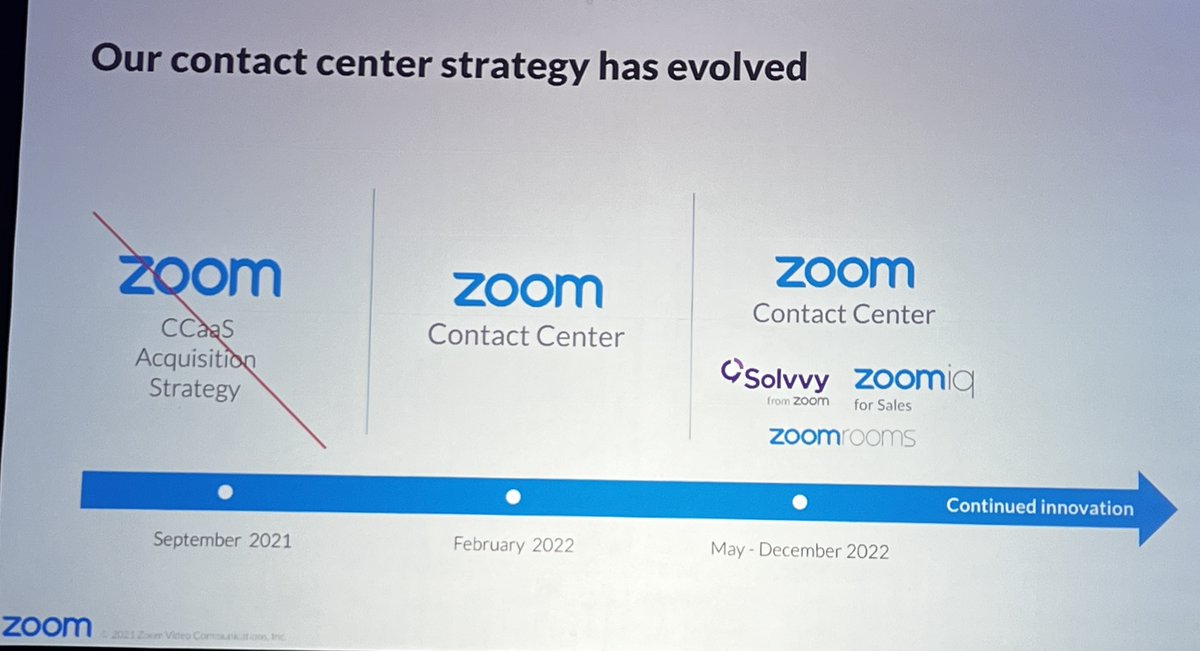 Scott Brown, head of #contactcenter for <a href="/Zoom/">Zoom</a>, addressing the evolution of the strategy. Even during the <a href="/Five9/">Five9</a> acquisition period, "there were lots and lots and lots of engineering and product management folks building a #CCaaScapability from the ground up." #ZoomPerspectives