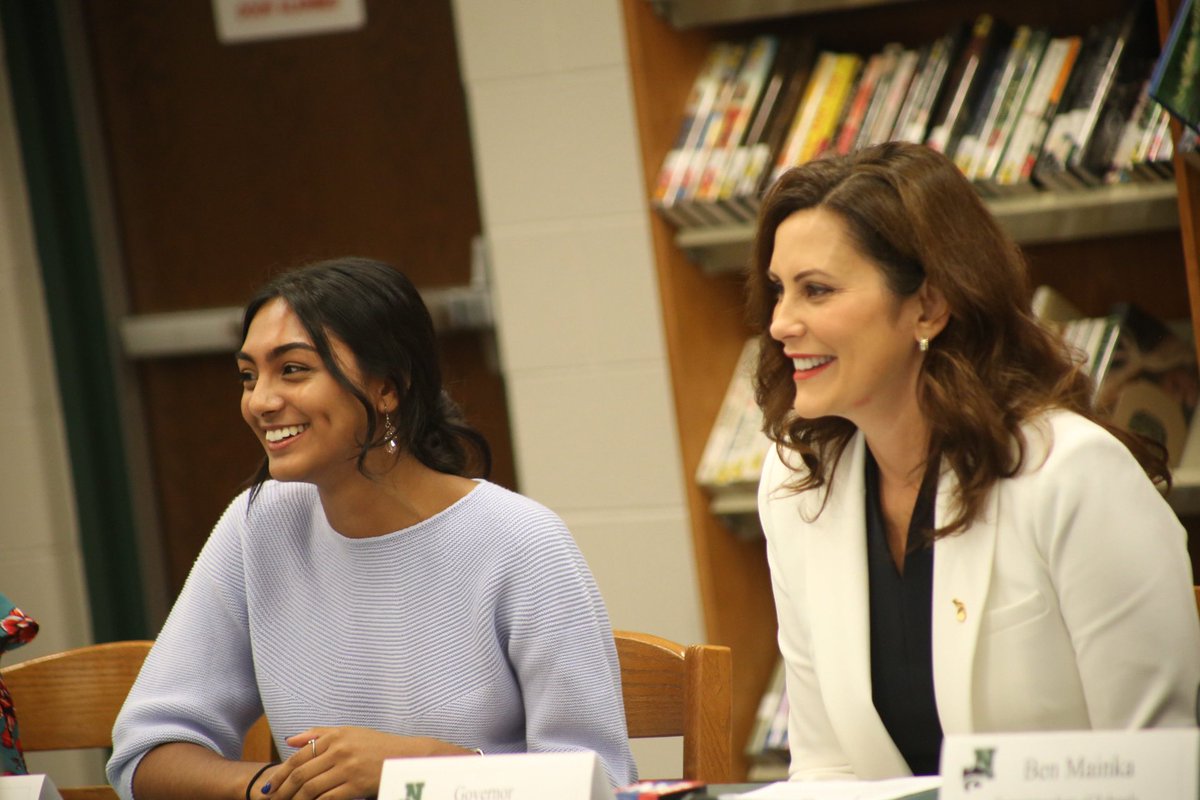 NCSD's tweet photo. 💚 Students, staff, parents and other community stakeholders participated in a roundtable discussion about K-12 education with @GovWhitmer today that was moderated by Supt. @BenMainka @NoviHighSchool #NoviPride #NoviTogether https://t.co/Xh6GE8vgs4