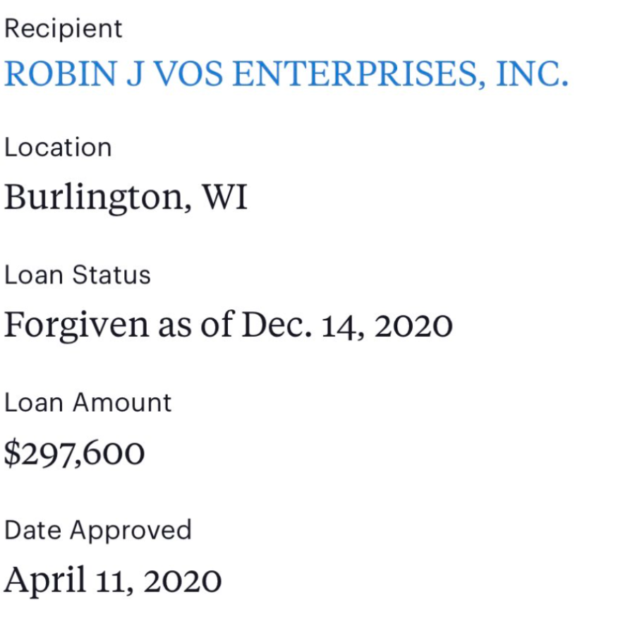 rossacrosswi's tweet photo. Is the media seriously not going ask GOPers whining about
@potus student loan plan about the $740 billion forgiven the last two years in PPP loans to businesses?
A reminder to #wimedia and Democrats in WI:
@repvos had $297,600 PPP loan forgiven 4/11/20. https://t.co/cFw75x0V0h