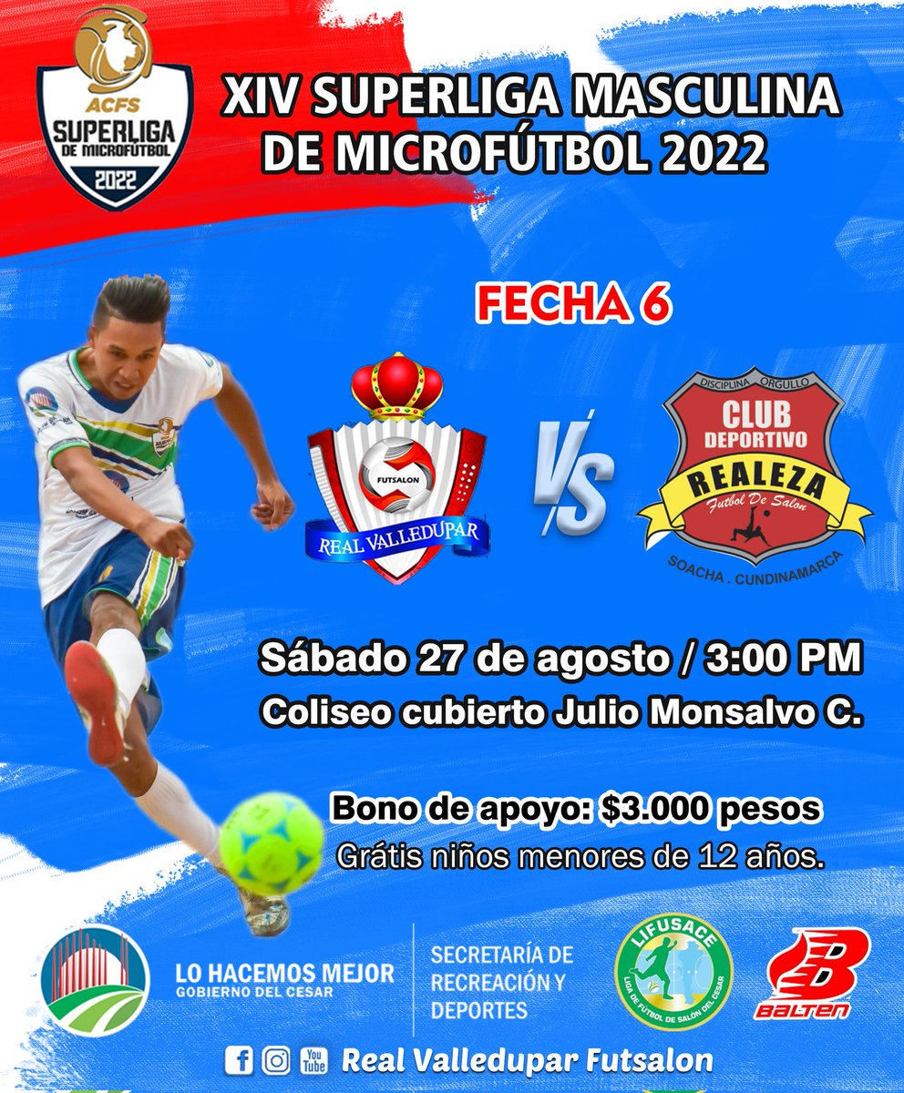 Realvalledupar's tweet photo. ¡VOLVEMOS DE LOCAL! 🏟️
💪🏼Real Valledupar buscará seguir en la senda victoriosa y haciendo su casa un fortín, para afianzarse en los puestos de privilegio de la tabla de posiciones del grupo A.

🎟 Recuerda bono de apoyo es de $3.000 pesos, los niños -12 años entran GRATIS. https://t.co/S9v6kxRd8n