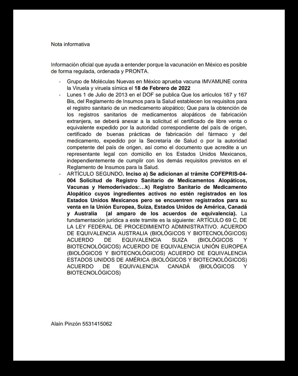 Alainwho's tweet photo. Tenemos una ley que PERMITE EL USO DE ESTA VACUNA, EL GRUPO DE NUEVAS MOLÉCULAS YA APROBO EL USO DE ESTA VACUNA. La farmacéutica está poniendo su parte, @HLGatell tienen absolutamente todo en la @SSalud_mx para iniciar el proceso de adquisición de vacuna. @COFEPRIS también. https://t.co/h10Z4guPpV