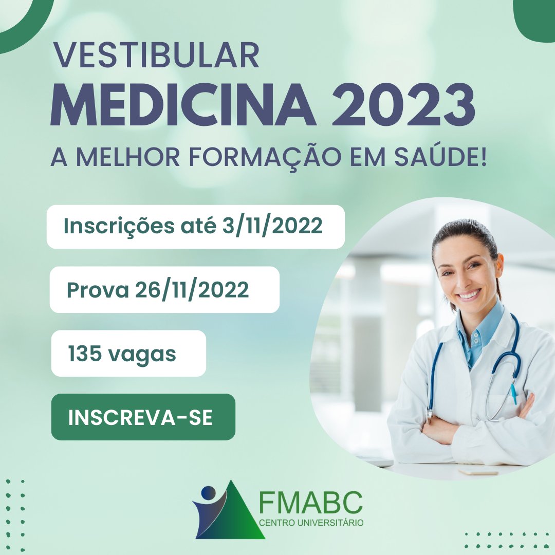 vunesp's tweet photo. O Centro Universitário FMABC está com as inscrições abertas para 135 vagas em Medicina https://t.co/c9dzMJQRnB
@fmabcoficial
#fmabc #vestibular #medicina https://t.co/43GzbaHLmf