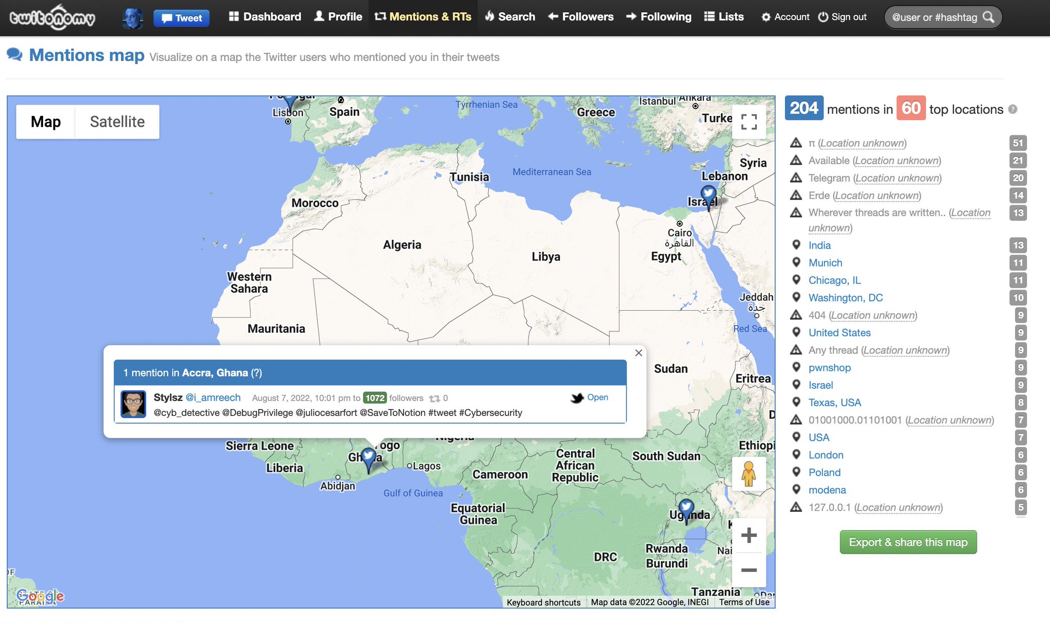 Cyber Detectiveрџ єрџ On Twitter Twitter Mentions Map A World Map That