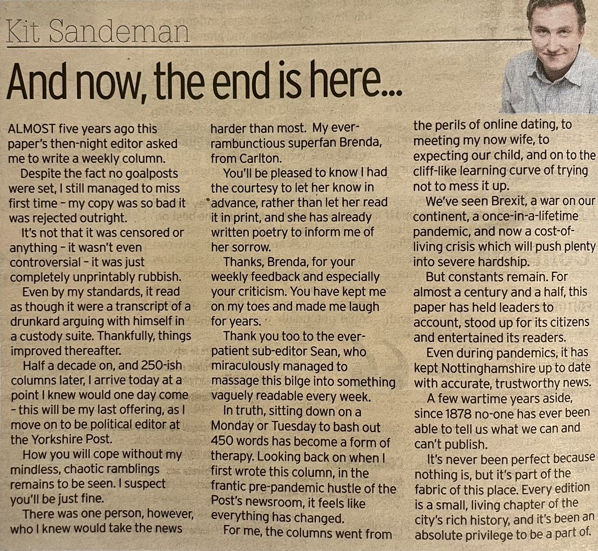 SandemanKit's tweet photo. My 250th (ish) and last weekly column for the @NottinghamPost. Thank you, it’s been a blast 👋 https://t.co/SMbfbbCtrn