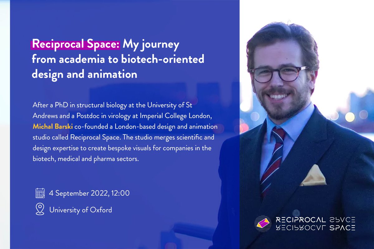 Our CEO, Dr Michal Barski, will present Reciprocal Space and talk about his road from #academia to #enterprenuership and #sciencecommunication at the <a href="/UniofOxford/">University of Oxford</a> on 4th of September. The event is hosted at the <a href="/BioEscalator/">BioEscalator</a>. See you there!