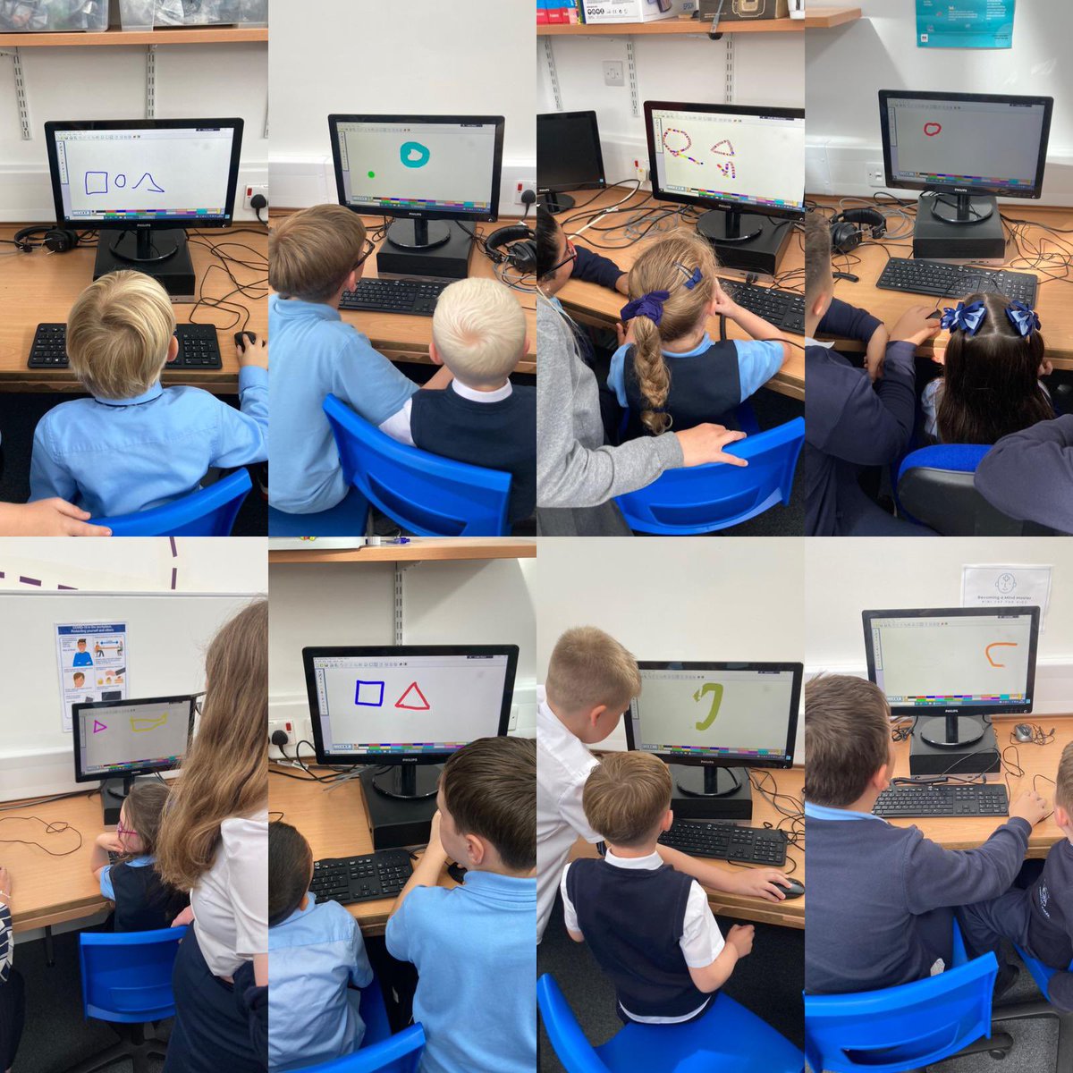 BankheadPrimary's tweet photo. Room 2 enjoying active maths with shapes and buddy time in ICT #partnership #mathsinplay #BankheadWillSOAR @SLCNumeracy https://t.co/7uKbZOYKcP