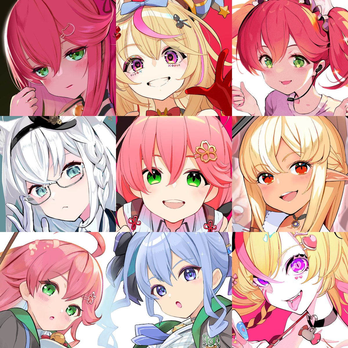 星街すいせい ,尾丸ポルカ ,さくらみこ ,不知火フレア 「    #faceyourart #FaceYourArt2022 」|かんのー(神納)のイラスト