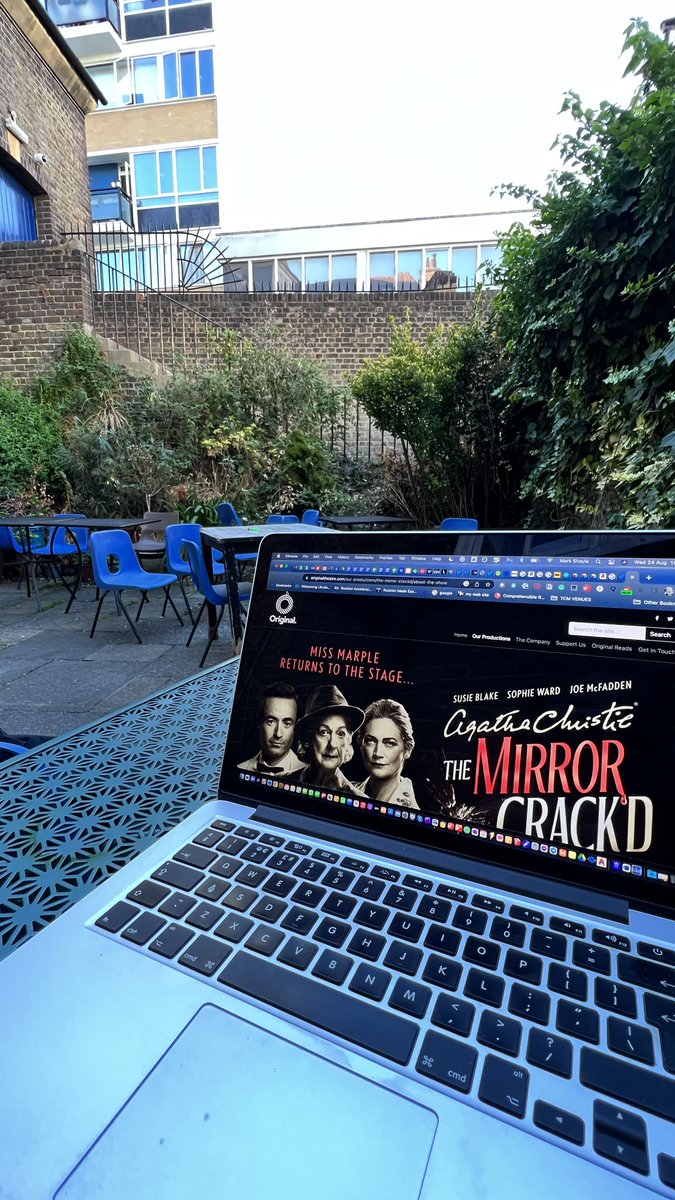 ShayleyShout's tweet photo. Well, there are worse "Company Offices" to type up the rehearsal notes from on a warm August evening guess...  #MissMarpleTour https://t.co/pBBxJwiYqL