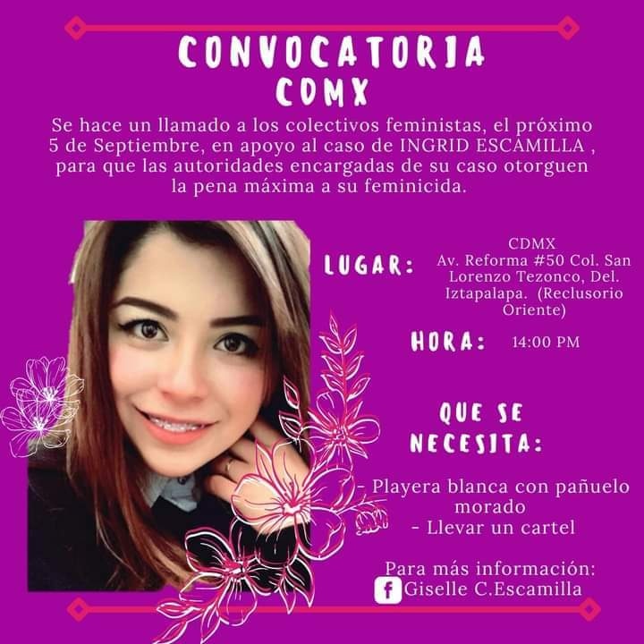 ALEEEEERTAAAA ‼️‼️‼️
JUSTICIA PARA INGRID ESCAMILLA
después de años de un proceso en total opacidad, este 5 de septiembre habrá audiencia. Unamonos todas para lograr justicia para Ingrid y su memoria ‼️