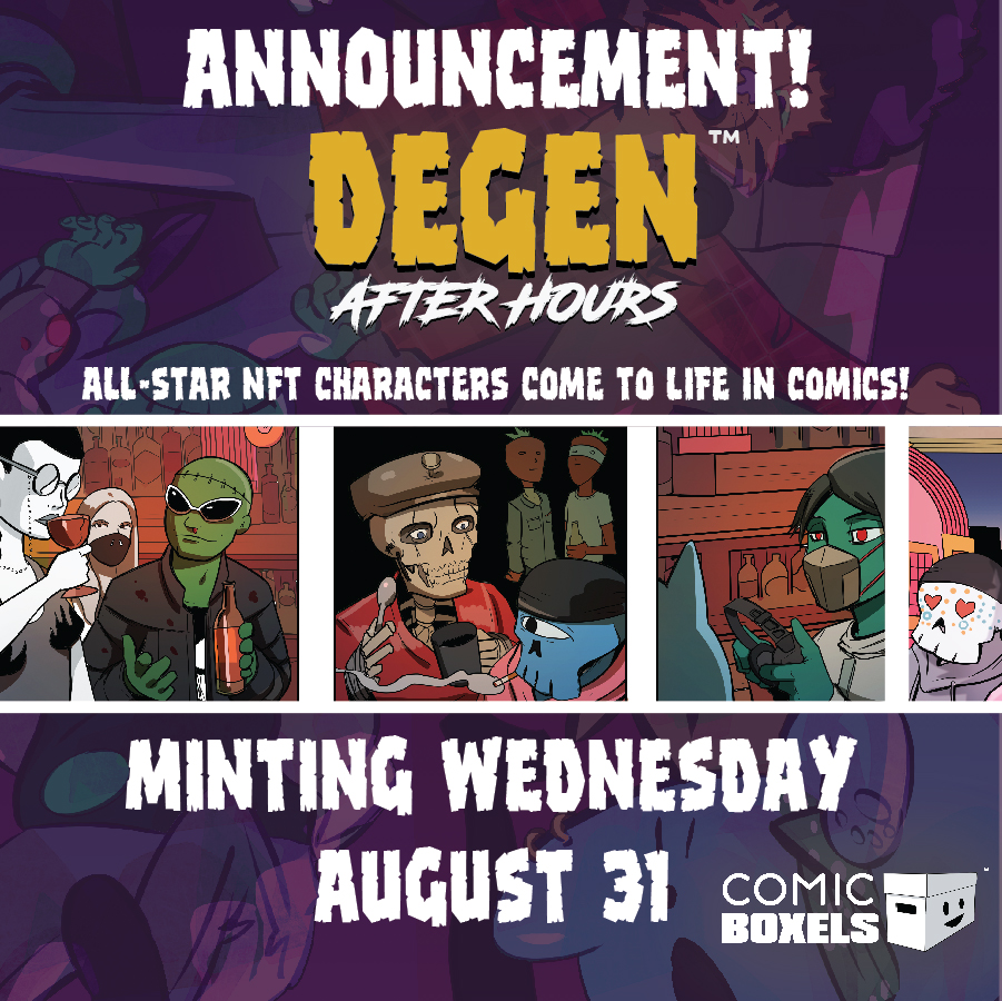 WEN DEGEN? 👀 AUG 31ST 💥

We're celebrating with a giveaway 🧵⬇️

<a href="/AfterHoursDegen/">Degen After Hours - MINTING NOW!</a> drops Aug 31st at 1pm ET, including:
💥 Free-to-read comic experience goes live
💥 <a href="/AfterHoursDegen/">Degen After Hours - MINTING NOW!</a> animated panels mint
💥 Exclusive line art auctions
💥 POAPs for comic readers