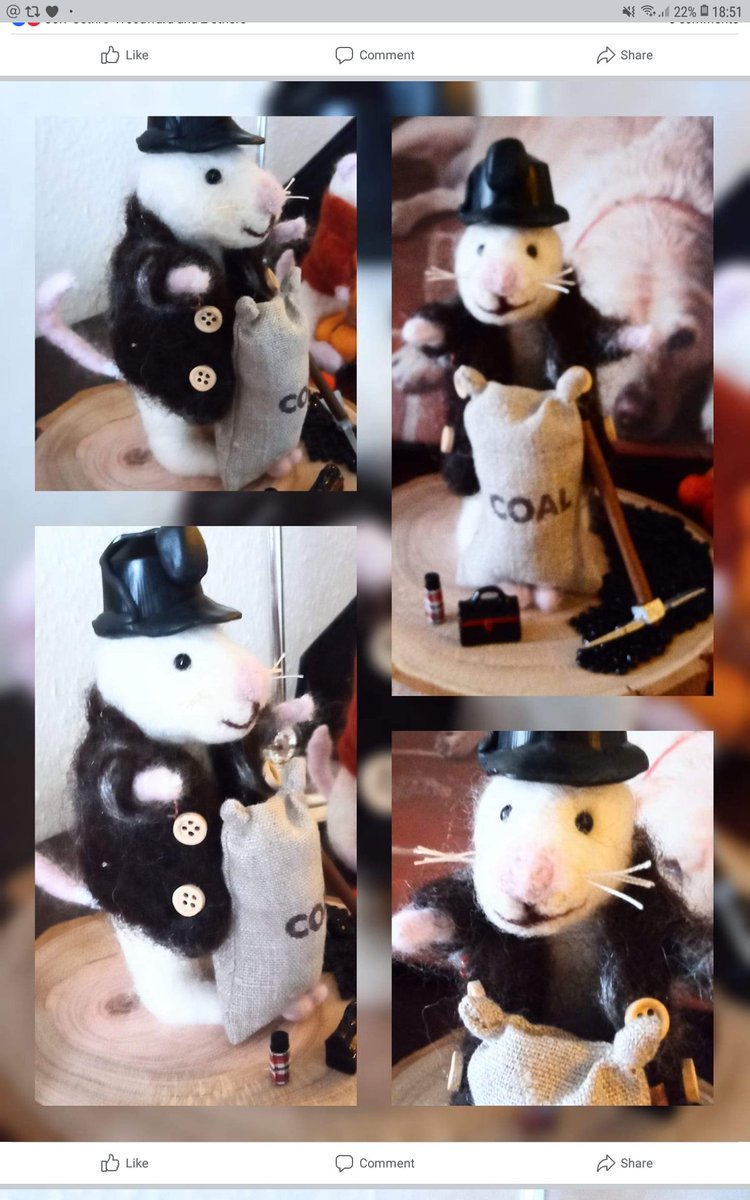 treasuredsome's tweet photo. Good evening #womaninbizhour hope everyone has had a lovely day.  I am nearly finished this Miner Mouse, just love how he's come together.  He has his pick axe, bag of coal, oh and not forgetting his snap (lunch box and flask). https://t.co/7EDdx7jvvq