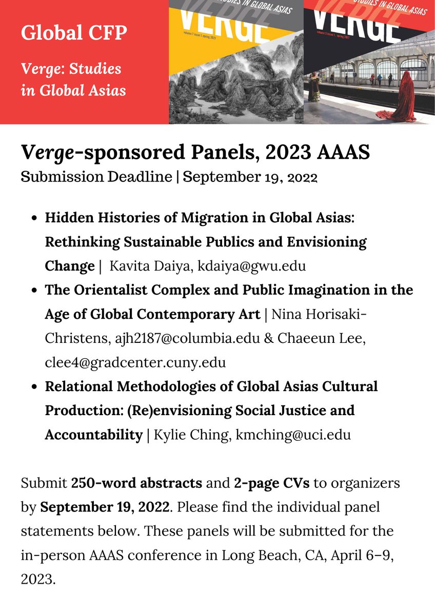 VergeGA's tweet photo. We are excited to support the following three panels for possible inclusion at the 2023 AAAS conference. Please submit paper abstracts and CVs to panel organizers by September 19, 2022. Panel details are attached here and are also available at https://t.co/IiG2d0O4JN https://t.co/bS0vxAanF4
