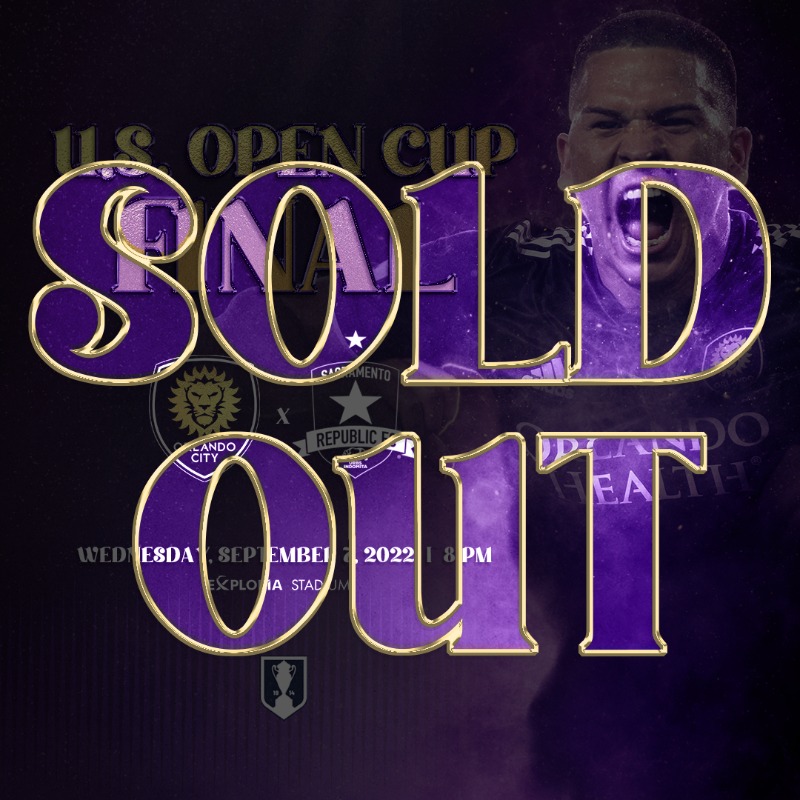 OrlandoCitySC's tweet photo. Officially SOLD OUT 🗣 

Can't wait to see you all for a packed house in two weeks for the @opencup Final 🏆 

#DaleMiAmor | #VamosOrlando