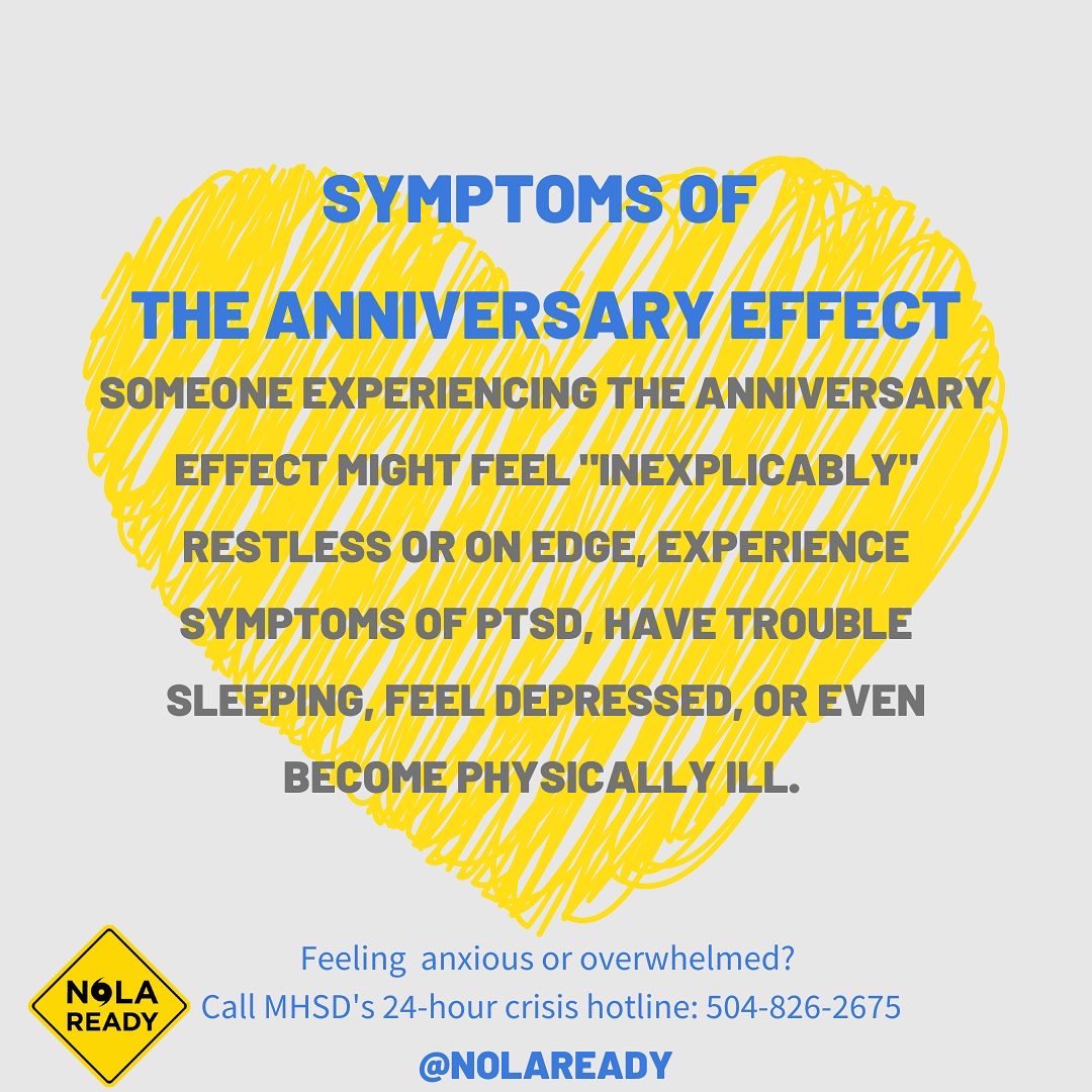 Hurricane season can be a stressful time for many people, especially as the anniversary for Hurricanes Katrina and Ida approaches. In the weeks leading up to the anniversary of a significant life change or trauma, the “Anniversary Effect” can take over.